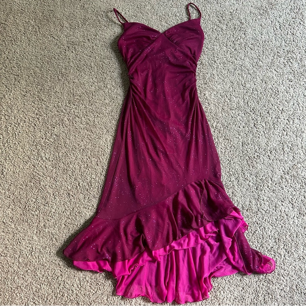 Jodi Kristopher Asymmetrical Dress in Deep Pink